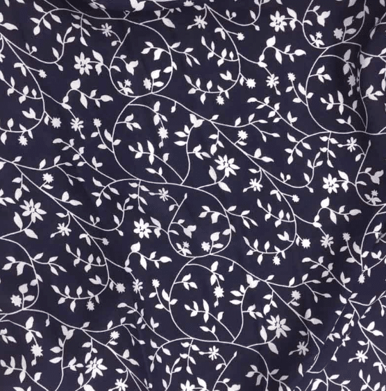 Viscose Bleue marine Fleurs et feuilles