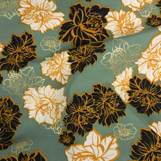Tissu imprimé vert fleurs