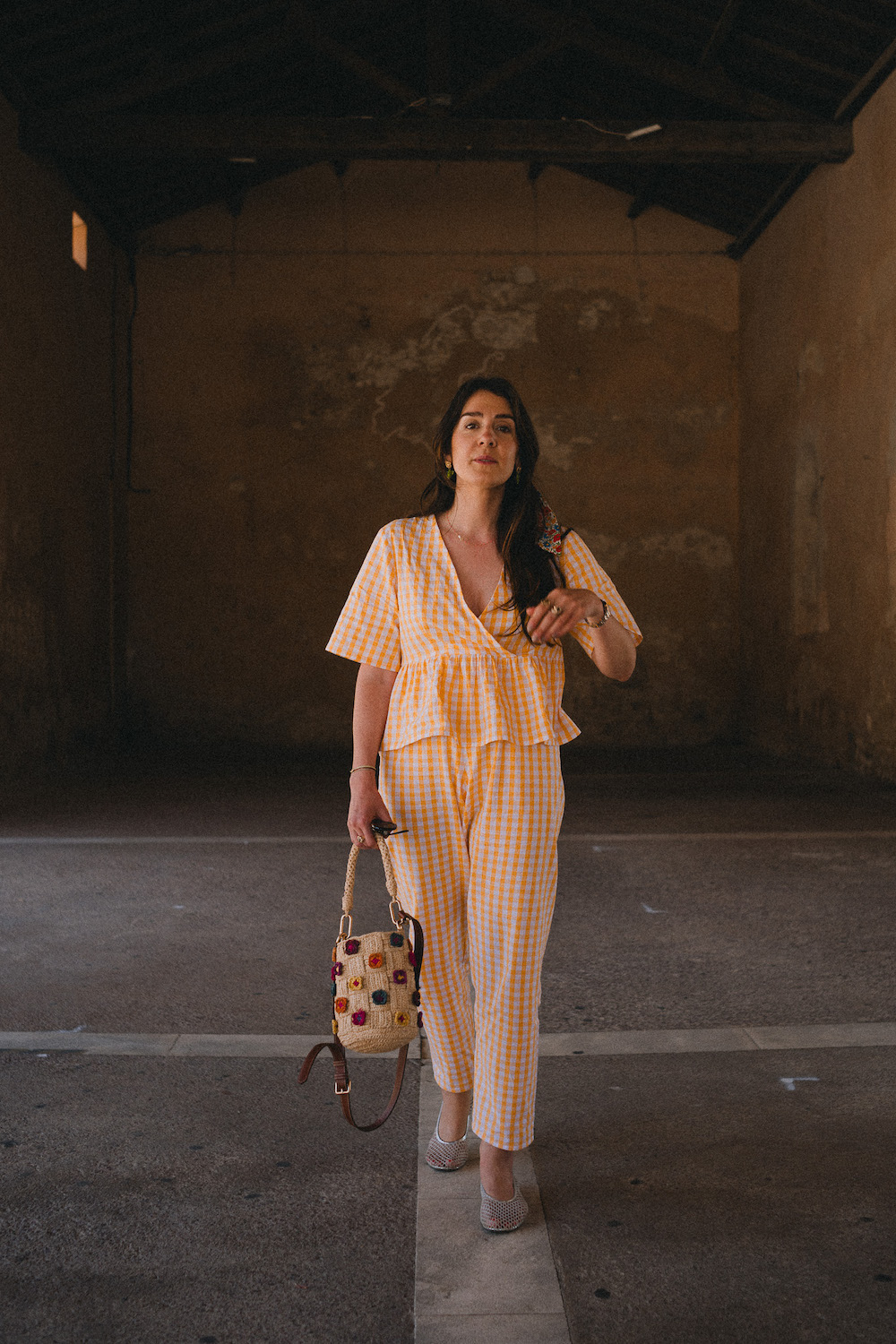 Coudre un ensemble blouse et pantalon en vichy abricot